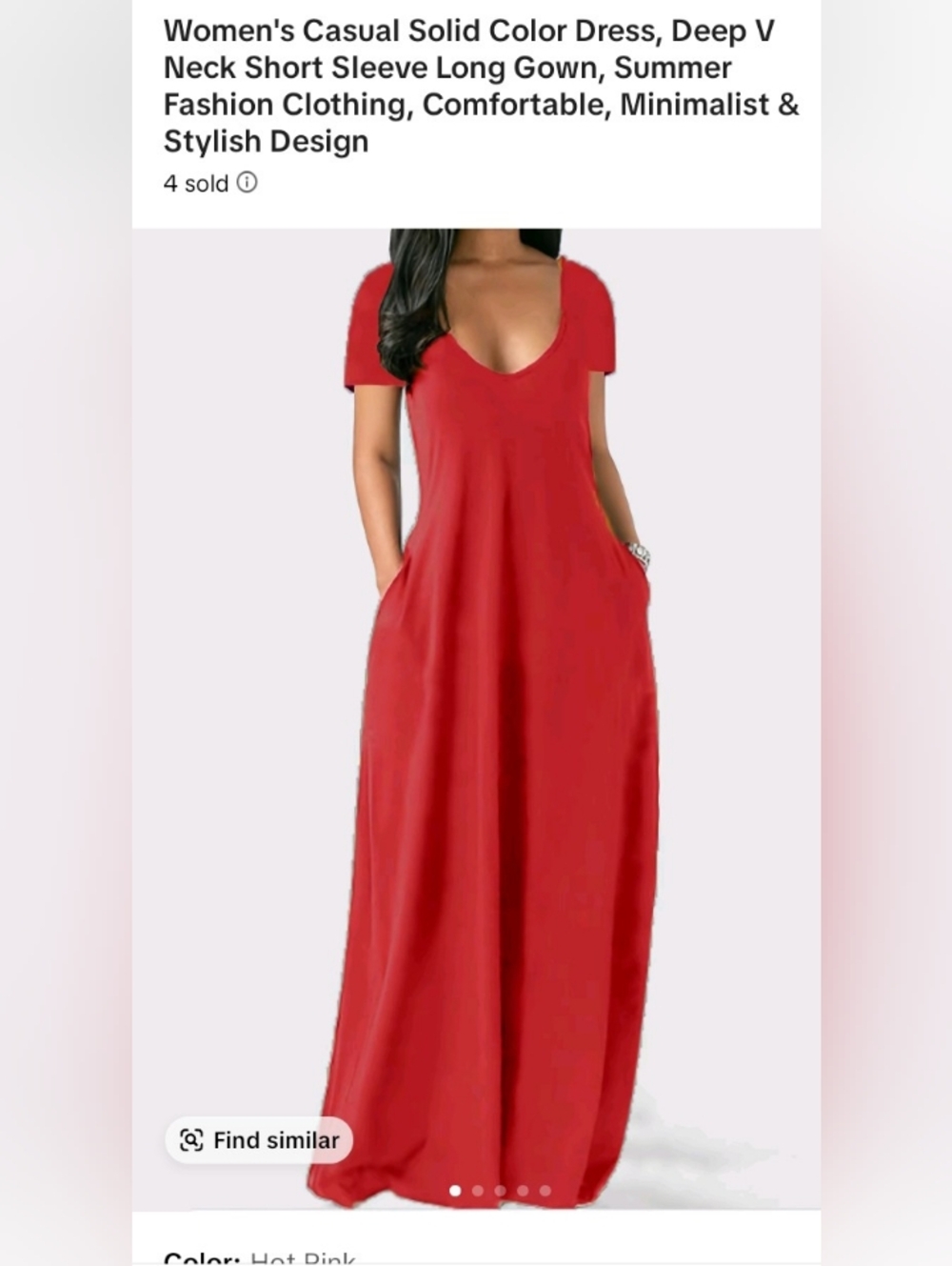 Casual Deep V Red Maxi Dress with Short Sleeves